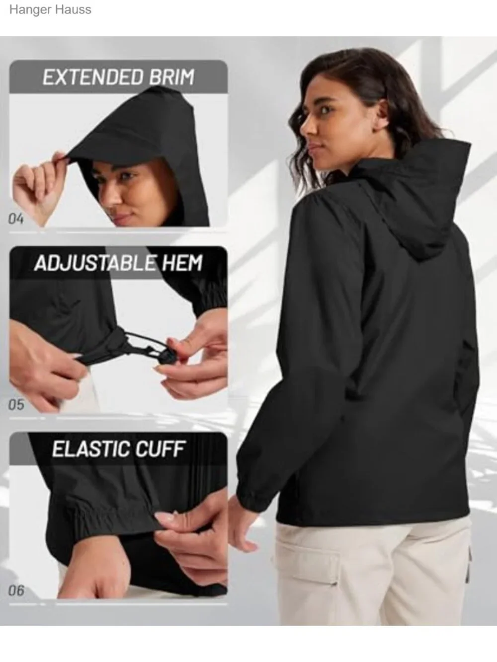 Women's Lightweight Packable Waterproof Nylon Rain Jacket with Hood,